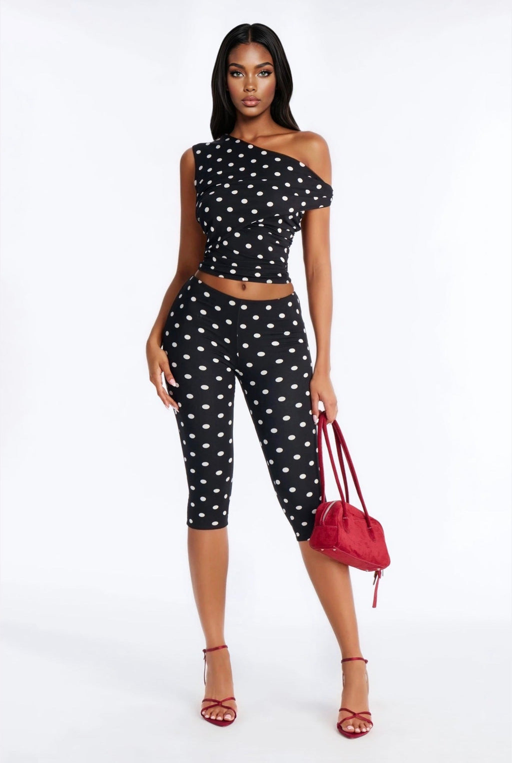 Off shoulder polka dot