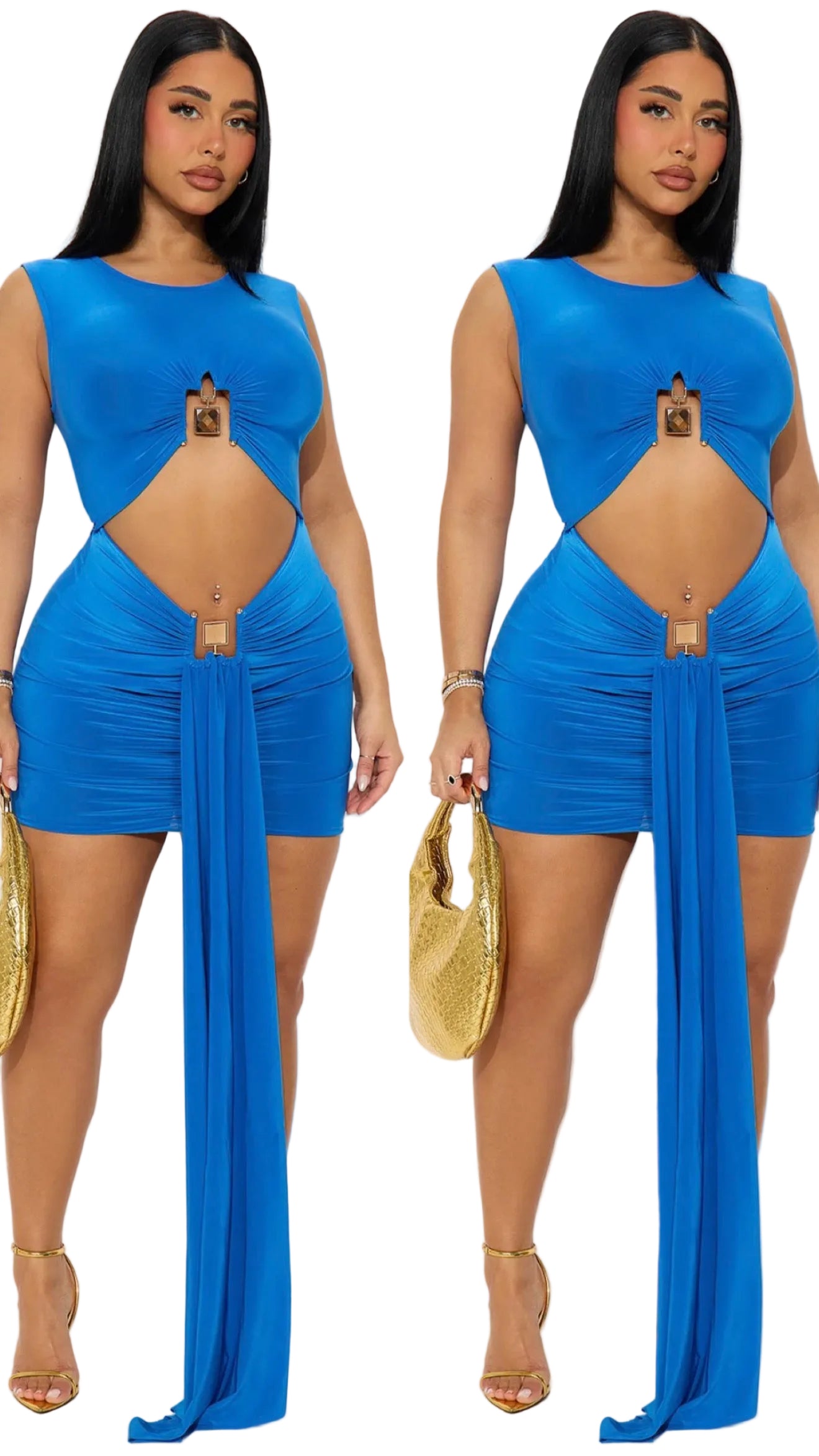 Alina Ruched Draped Mini Dress - Blue