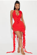 Ruffles and Roses Mini Dress - Red